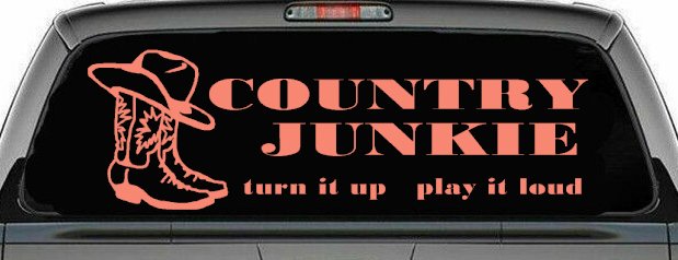 Country Junkie Turn It Up Play It Loud Country Car or Truck Window Decal Sticker