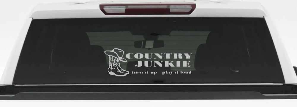 Country Junkie Turn It Up Play It Loud Country Car or Truck Window Vinyl Decal Sticker (Light Gray)