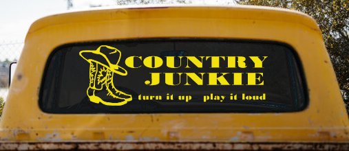 Country Junkie Turn It Up Play It Loud Country Car or Truck Window Decal Sticker