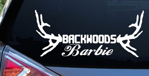 Backwoods Barbie With Antlers Country Car or Truck Window Decal Sticker (White)