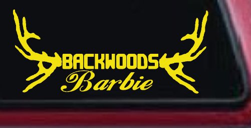 Backwoods Barbie With Antlers Country Car or Truck Window Decal Sticker (Yellow)