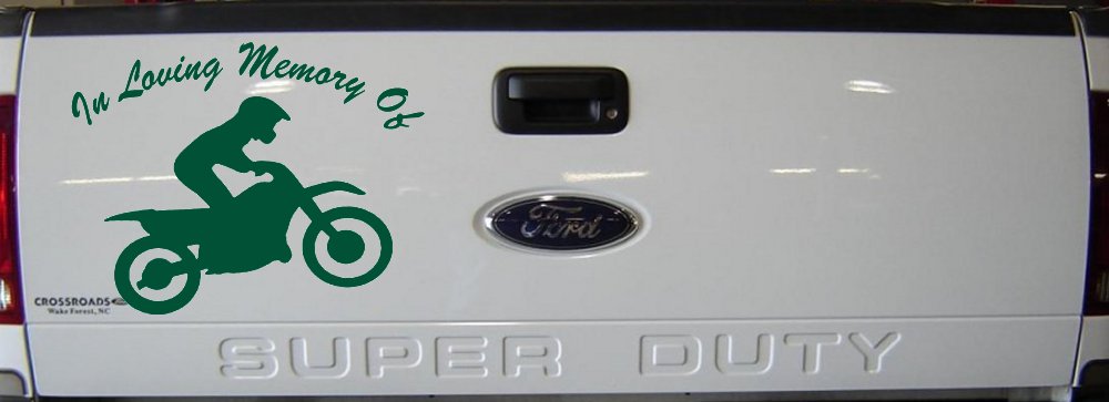 In Loving Memory Of Dirt Biker Moto Sports Car or Truck Window Decal Sticker (Dark Green)