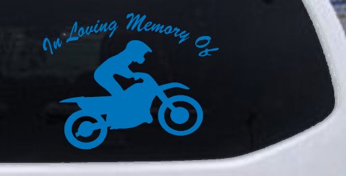 In Loving Memory Of Dirt Biker Moto Sports Car or Truck Window Decal Sticker (Sky Blue)