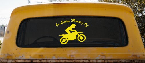 In Loving Memory Of Dirt Biker Moto Sports Car or Truck Window Decal Sticker (Yellow)