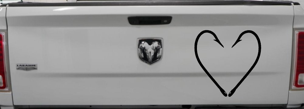 Fish Hook Heart Fishing Love Car or Truck Window Vinyl Decal Sticker (Black)