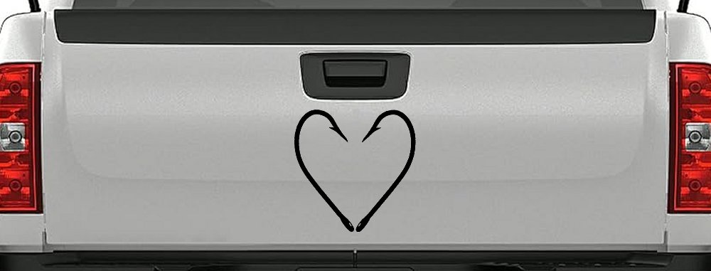 Fish Hook Heart Fishing Love Car or Truck Window Vinyl Decal Sticker (Black)