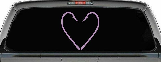 Fish Hook Heart Fishing Love Car or Truck Window Decal Sticker (Lilac)