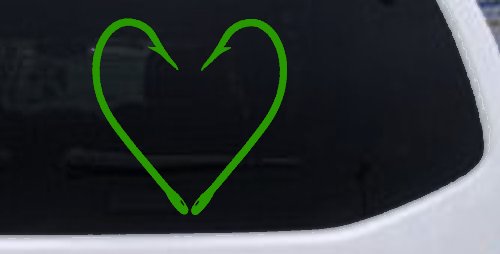 Fish Hook Heart Fishing Love Car or Truck Window Decal Sticker (Lime)