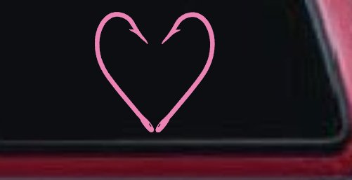 Fish Hook Heart Fishing Love Car or Truck Window Decal Sticker (Pink)
