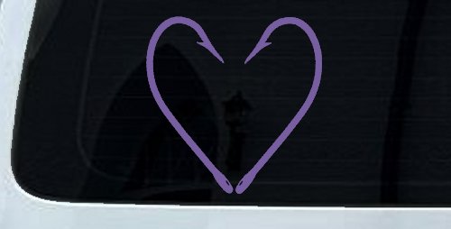 Fish Hook Heart Fishing Love Car or Truck Window Decal Sticker (Purple)