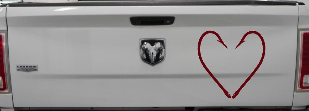 Fish Hook Heart Fishing Love Car or Truck Window Decal Sticker (Purple Red)