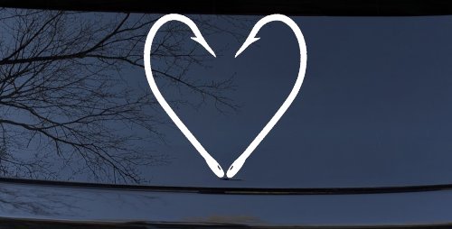 Fish Hook Heart Fishing Love Car or Truck Window Vinyl Decal Sticker (White)