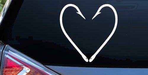 Fish Hook Heart Fishing Love Car or Truck Window Vinyl Decal Sticker (White)