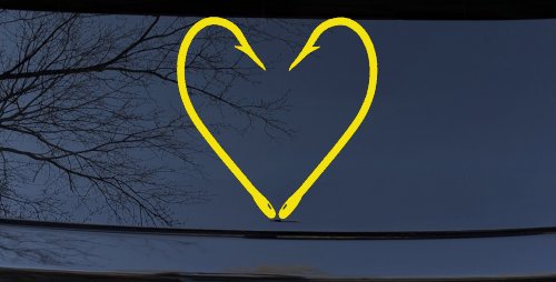 Fish Hook Heart Fishing Love Car or Truck Window Decal Sticker (Yellow)