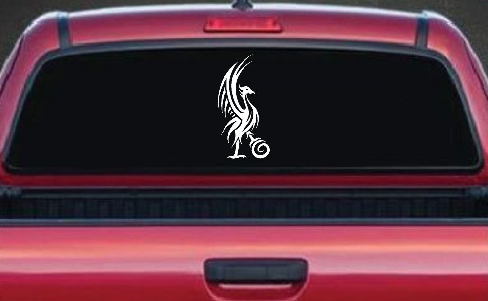Phoenix Bird Tribal Tattoo Car or Truck Window Decal Sticker (White)