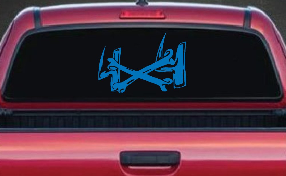 4X4 With Cross Bones Off Road Car or Truck Window Decal Sticker (Sky Blue)