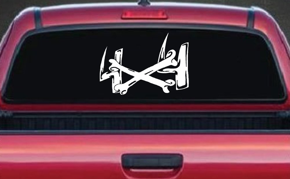 4X4 With Cross Bones Off Road Car or Truck Window Vinyl Decal Sticker (White)