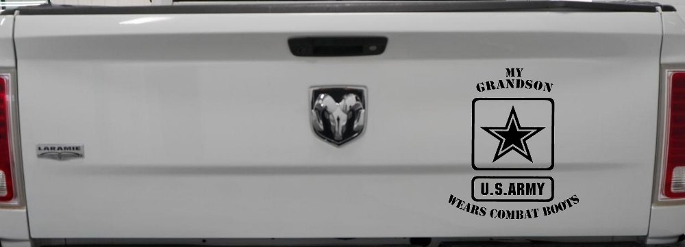 My Grandson Wears Combat Boots Army Military Car or Truck Window Vinyl Decal Sticker (Black)