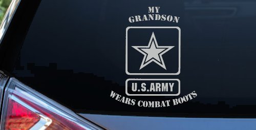 My Grandson Wears Combat Boots Army Military Car or Truck Window Vinyl Decal Sticker (Light Gray)