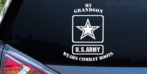 My Grandson Wears Combat Boots Army Military Car or Truck Window Vinyl Decal Sticker (White)