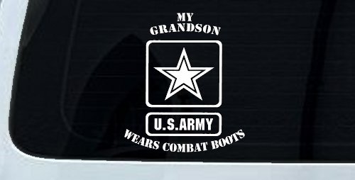 My Grandson Wears Combat Boots Army Military Car or Truck Window Vinyl Decal Sticker (White)