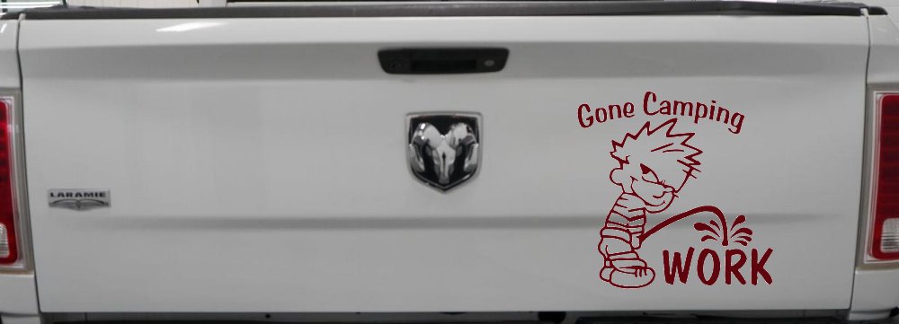 Gone Camping Pee On Work Car or Truck Window Decal Sticker (Purple Red)