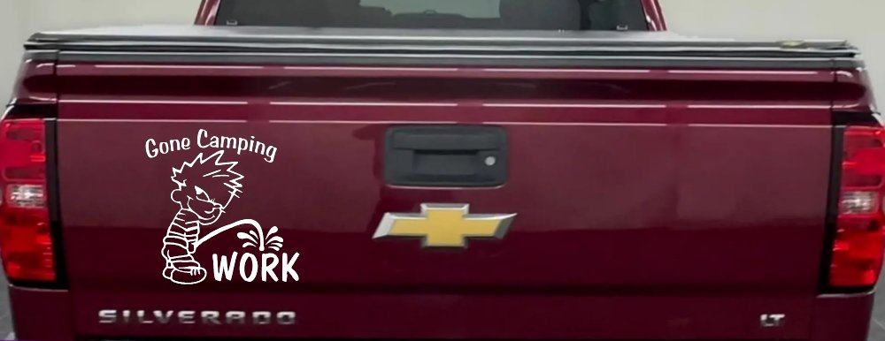 Gone Camping Pee On Work Car or Truck Window Decal Sticker (White)