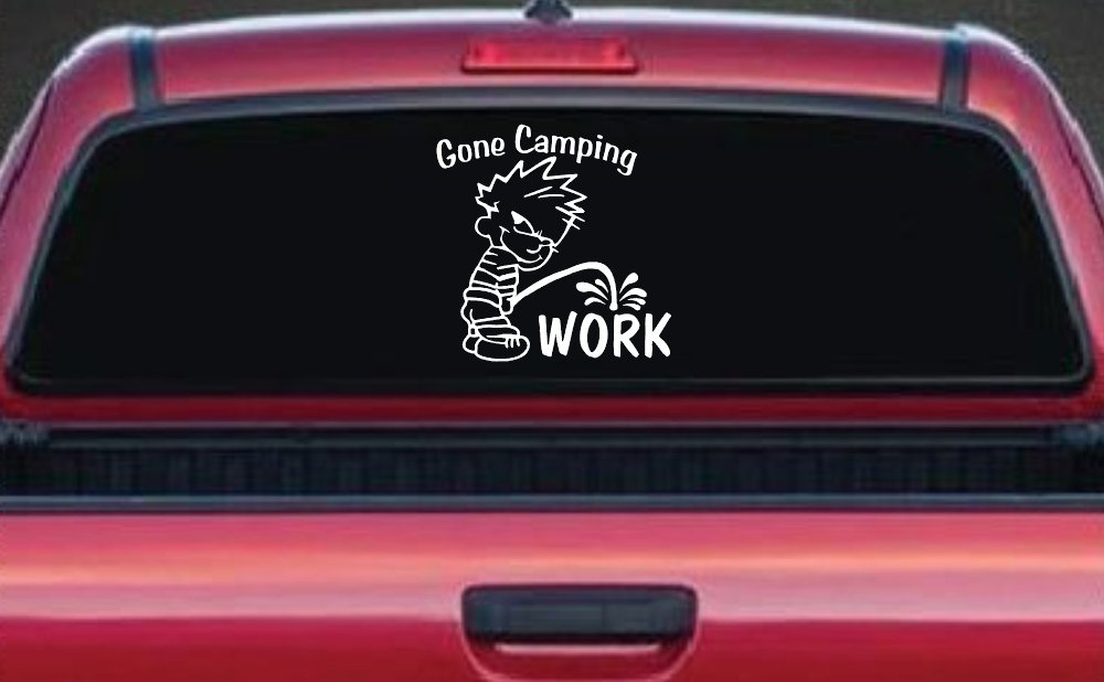 Gone Camping Pee On Work Car or Truck Window Decal Sticker (White)
