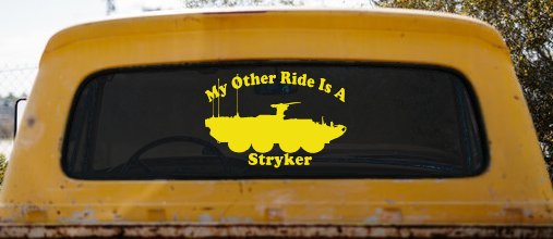 My Other Ride Is A Stryker Military Car or Truck Window Decal Sticker (Yellow)