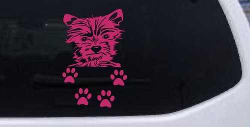 Small Dog With Paw Prints Car or Truck Window Vinyl Decal Sticker (Hot Pink)