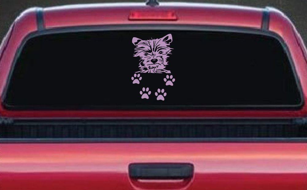 Small Dog With Paw Prints Car or Truck Window Decal Sticker (Lilac)