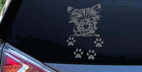 Small Dog With Paw Prints Car or Truck Window Decal Sticker (Silver)