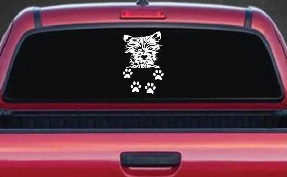 Small Dog With Paw Prints Car or Truck Window Decal Sticker