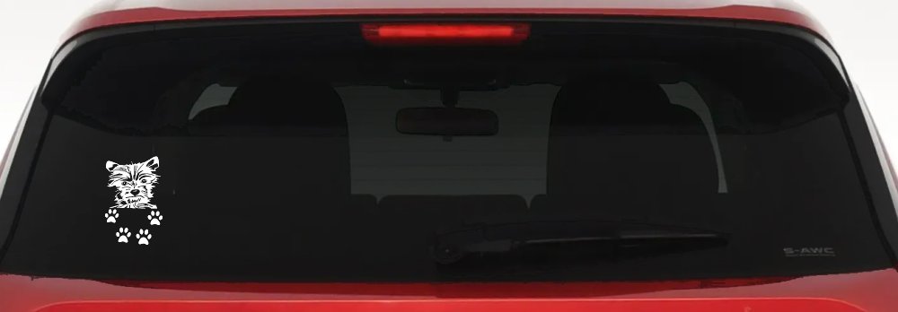 Small Dog With Paw Prints Car or Truck Window Vinyl Decal Sticker (White)