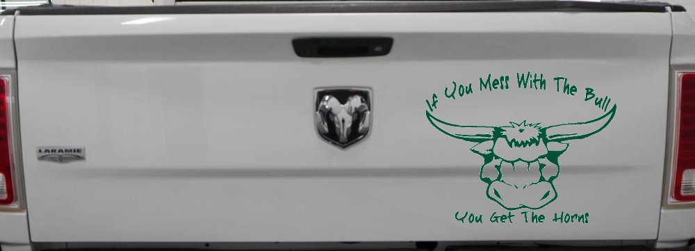 Mess With The Bull Get The Horns Country Rodeo Ranch Farm Car or Truck Window Decal Sticker (Dark Green)