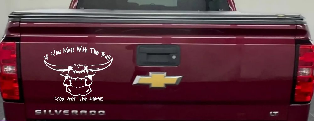 Mess With The Bull Get The Horns Country Rodeo Ranch Farm Car or Truck Window Decal Sticker (White)