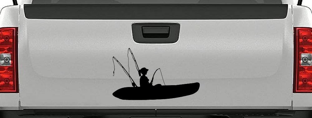 Girl Woman Kayak Fishing Car or Truck Window Decal Sticker (Black)