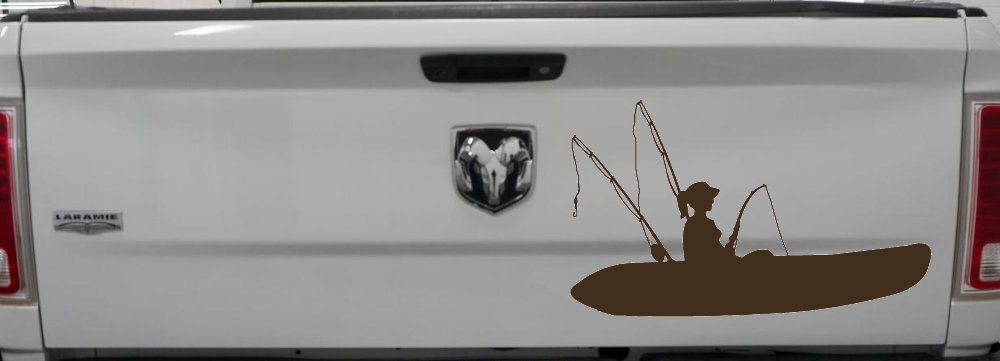 Girl Woman Kayak Fishing Car or Truck Window Decal Sticker (Brown)