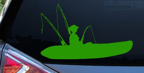 Girl Woman Kayak Fishing Car or Truck Window Decal Sticker (Lime)