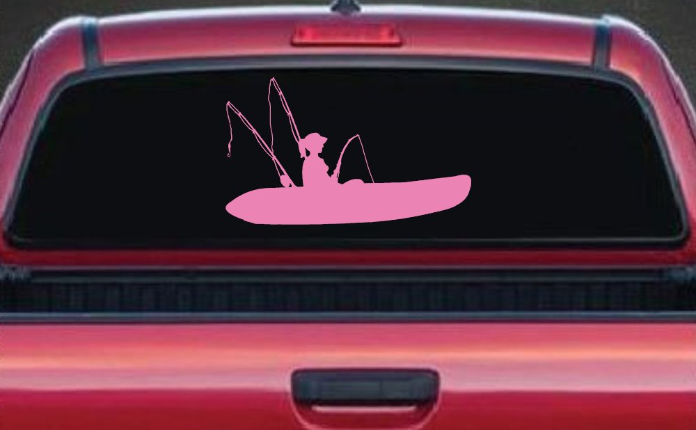 Girl Woman Kayak Fishing Car or Truck Window Decal Sticker (Pink)