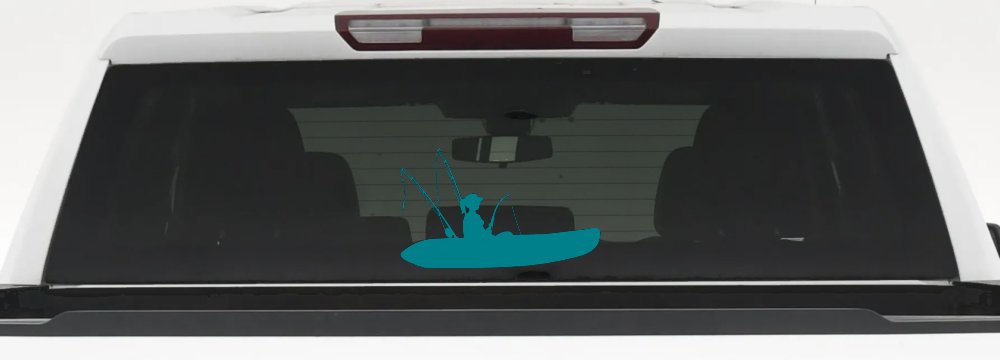 Girl Woman Kayak Fishing Car or Truck Window Decal Sticker (Turquoise Blue)
