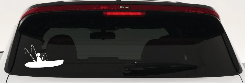 Girl Woman Kayak Fishing Car or Truck Window Decal Sticker (White)