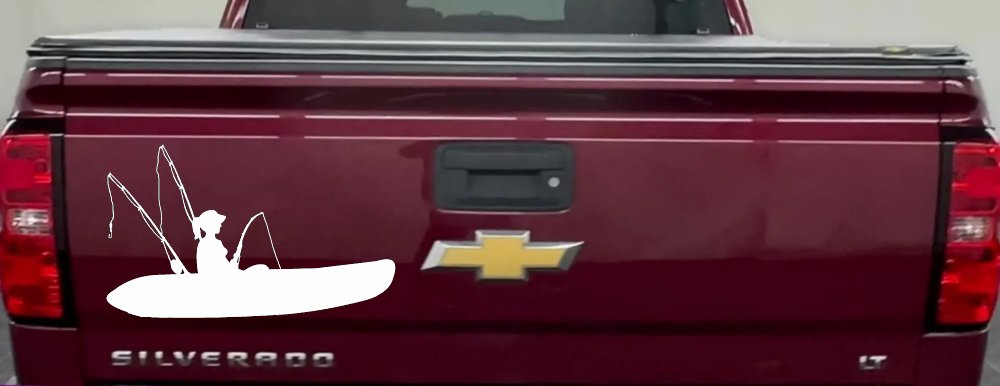 Girl Woman Kayak Fishing Car or Truck Window Decal Sticker (White)