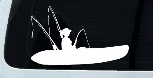 Girl Woman Kayak Fishing Car or Truck Window Vinyl Decal Sticker (White)