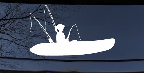 Girl Woman Kayak Fishing Car or Truck Window Decal Sticker (White)