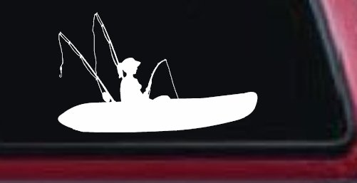 Girl Woman Kayak Fishing Car or Truck Window Decal Sticker (White)