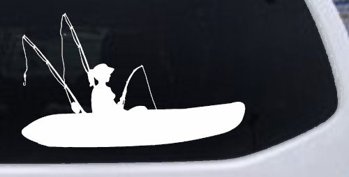 Girl Woman Kayak Fishing Car or Truck Window Decal Sticker (White)