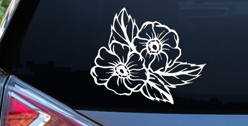 Cherokee Rose Corner Design Flowers And Vines Car or Truck Window Vinyl Decal Sticker (White)
