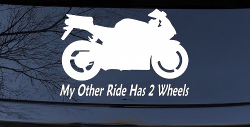 My Other Ride Has Two Wheels Sport Bike Motorcycle Car or Truck Window Decal Sticker (White)