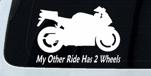 My Other Ride Has Two Wheels Sport Bike Motorcycle Car or Truck Window Vinyl Decal Sticker (White)